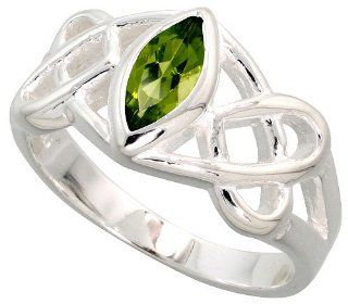 Sterling Silver Celtic Motherhood Knot Ring w/ Natural Peridot 3/8 inch wide, sizes 6   10: Jewelry