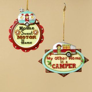 Set of 2 Camper Lodge Motor Home Christmas Ornaments   Decorative Hanging Ornaments