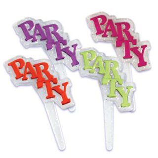 Dress My Cupcake DMC41FEM 808 12 Pack Party Glitter Sign Pick Decorative Cake Topper, New Years, Assorted: Kitchen & Dining