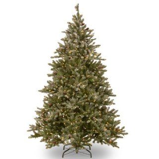 National Tree 7 1/2 Feet Snowy Concolor Fir Hinged Tree with Cones and 800 Soft White LED Lights   Christmas Trees