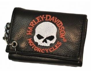 Harley Davidson Men's Leather Skull Embroidered Biker Chain Wallet TC813H 5: Clothing
