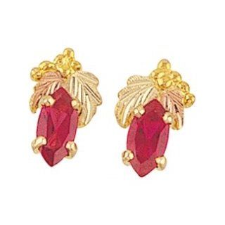Beautiful! 10kYellow gold Black Hills Gold 8x4mm Marquise Ruby Post earrings: Drop Earrings: Jewelry