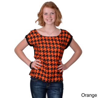 Journee Collection Journee Collection Womens Short Sleeve Houndstooth Print Top Orange Size S (4 : 6)