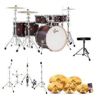 Gretsch CM1 E826P SDCB Catalina Maple Satin Dark Cherry Burst 7 Pc Shell Pack w/ Hardware, Throne, Cymbals & Drum Set Guide: Musical Instruments