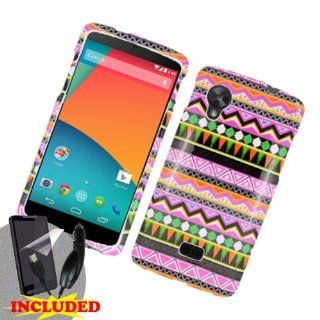 LG Google Nexus 5 D820   2 Piece Snap On Glossy Image Case Cover, Multicolor Abstract Geometric Shape Stripes + SCREEN PROTECTOR & CAR CHARGER: Cell Phones & Accessories
