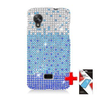 LG Google Nexus 5 D820   2 Piece Snap On Rhinestone/Diamond/Bling Case Cover, Blue/Silver Waterfall Design + SCREEN PROTECTOR Cell Phones & Accessories