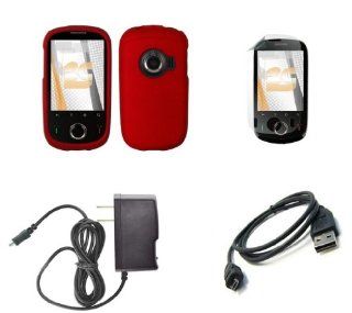 Huawei M835 (Metro PCS) Premium Combo Pack   Red Rubberized Shield Hard Case Cover + Atom LED Keychain Light + Screen Protector + Micro USB Data Cable + Wall Charger: Cell Phones & Accessories