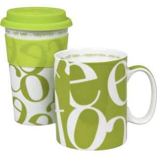 Konitz Green To Stay/ To Go Script Collage Mugs (set Of 2)