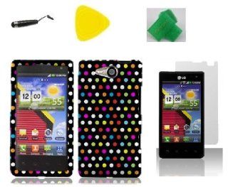 Rainbow Dot Faceplate Hard Phone Case Cover Cell Phone Accessory + Yellow Pry Tool + Screen Protector + Stylus Pen + EXTREME Band for Lg Optimus Exceed Lg vs840pp VS840PP: Cell Phones & Accessories