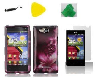 Feather Flower Faceplate Hard Phone Case Cover Cell Phone Accessory + Yellow Pry Tool + Screen Protector + Stylus Pen + EXTREME Band for Lg Optimus Exceed Lg vs840pp VS840PP: Cell Phones & Accessories