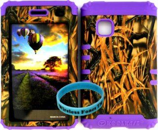 Premium Hybrid Cover Case Shredder Grass Camo Hard Plastic Snap on +Purple Soft Silicone For LG 840G LG840G TracFone/StraightTalk/Net 10 With Wireless Fones WristBand: Cell Phones & Accessories