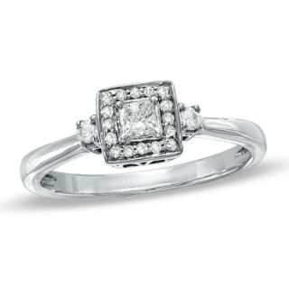 CT. T.W. Princess Cut Diamond Frame Ring in 10K White Gold   Zales