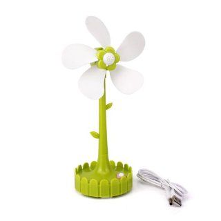 Green Flower Shaped Soft Blades Usb Or Battery Operated Small Cooling Fan With Aromatherapy Function Computers & Accessories