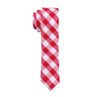 Skinny Tie Madness Mens Red Plaid Skinny Tie