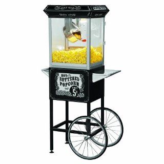 Funtime FT860CB Antique Carnival Style 8 Ounce Hot Oil Popcorn Popper with Cart, Black: Kitchen & Dining