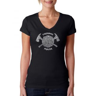 Los Angeles Pop Art Womens Firemans Prayer Black V neck T shirt