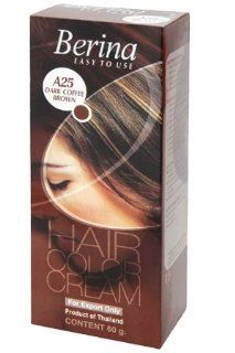 Berina Permanent Hair Dye Color Cream (A25 Dark coffee Brown) : Chemical Hair Dyes : Beauty