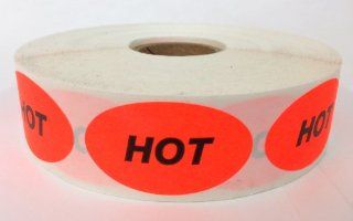 1 Roll 500 Labels .875 x 1.5 inch Oval Bright Red HOT Food Retail Package Labels Stickers : All Purpose Labels : Office Products