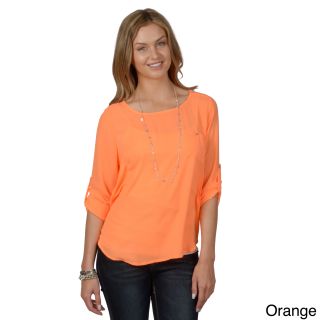 Hailey Jeans Co Hailey Jeans Co. Juniors Roll up Sleeve Scoop Neck Chiffon Top Orange Size S (1 : 3)