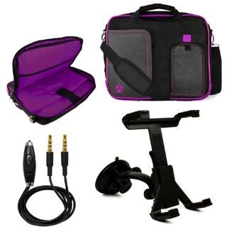 Pindar Messenger Carrying Bag for Dragon Touch R10 Tablet + Windshield Mount + Auxliary Cable (Purple): Computers & Accessories