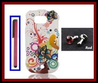 Samsung R880 Acclaim Glossy Colorful Flowers Design Snap on Case Cover Front/Back + Red Stylus Touch Screen Pen + One FREE Red 3.5mm Bling Headset Dust Plug Cell Phones & Accessories
