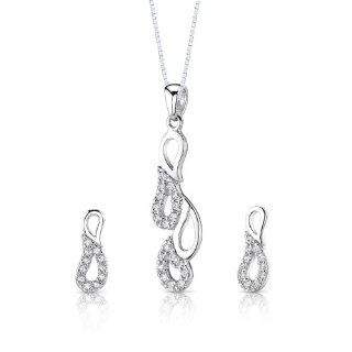 Classy pear design Sterling Silver Rhodium Nickel Finish Pendant Earrings Necklace Set with Cubic Zirconia: Peora: Jewelry