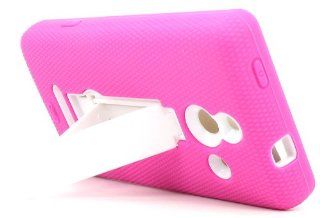 For Huawei W1 H883g Heavy Duty Kickstand Hard Soft Cover Case with ApexGears Stylus Pen (Pink White): Cell Phones & Accessories