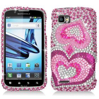 Hard Plastic Snap on Cover Fits Motorola MB865 Atrix 2 Pink Heart Full Diamond AT&T Cell Phones & Accessories