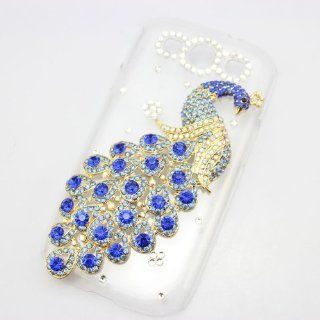 bling 3D clear case dark blue peacock diamond hard cover for samsung galaxy grand duos i9080 i9082: Cell Phones & Accessories