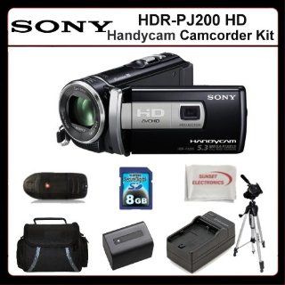 Sony HDRPJ200 Camcorder Kit Includes:Sony HDR PJ200 High Definition Handycam Camcorder (Black), Extended Life Battery, Rapid Travel Charger, 8GB Memory Card, Memory Card Reader, Medium Size Tripod, Large Carrying Case & SSE Microfiber Cleaning Cloth : 