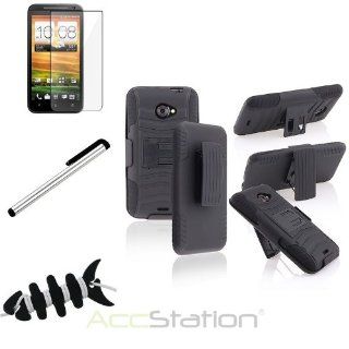 XMAS SALE!!! Hot new 2014 model Black Hybrid Case+Holster+Guard+Silver Stylus For HTC EVO 4G LTE+Fishbone WrapCHOOSE COLOR: Cell Phones & Accessories