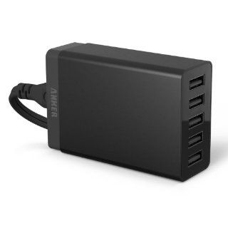 Anker 40W 5 Port Family Sized Desktop USB Charger with PowerIQ™ Technology for iPhone 5s 5c 5; iPad Air mini; Galaxy S5 S4; Note 3 2; the new HTC One (M8); Nexus and More (Black): Cell Phones & Accessories