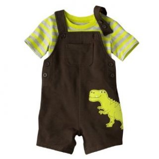 Carter's Baby Boys 2 Pc Cotton Knit Shortall & Tee Shirt Set (3 Months) Dino: Clothing