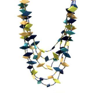 Dancing Diamonds Shape Resin Coco Palm Wood Necklace: Jewelry