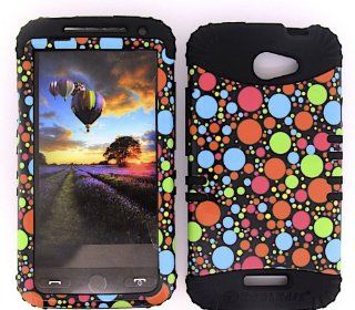 3 IN 1 HYBRID SILICONE COVER FOR HTC ONE X HARD CASE SOFT BLACK RUBBER SKIN POLKA DOTS BK TP904 S720E KOOL KASE ROCKER CELL PHONE ACCESSORY EXCLUSIVE BY MANDMWIRELESS: Cell Phones & Accessories