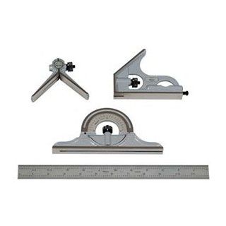 MITUTOYO 4 Piece Combination Square Set   Model 180 906 Blade Length 12" Protractor Head Type Reversible Graduation 16R 32nds, 64ths, 50ths, 100ths Type of Reading Inch Carpentry Squares