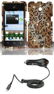 Huawei Ascend Plus H881C   Premium Accessory Kit   Cheetah Diamond Bling Case + ATOM LED Keychain Light + Micro USB Car Charger Cell Phones & Accessories