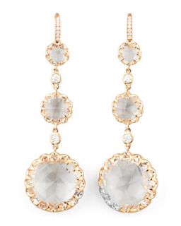 Long Rose Gold Rock Crystal and Diamond Drop Earrings on Diamond French Wire  