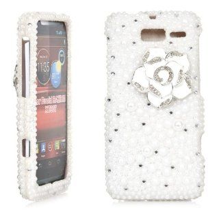 iSee Case Bling Crystal Diamond Rhinestone Hard Full Cover Case for Verizon Motorola Droid Razr M XT907 Razr i XT 890(XT907 3D White Flower White Pearl): Cell Phones & Accessories