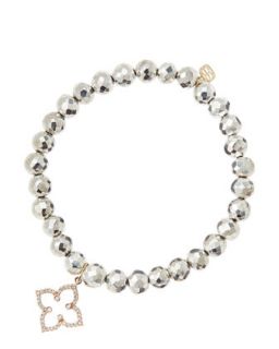 6mm Faceted Silver Pyrite Beaded Bracelet with 14k Rose Gold/Diamond Moroccan
