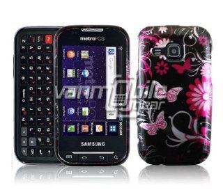 VMG Samsung Indulge R910   Black/Pink Butterfly Hard 2 Pc Design Plastic Case: Cell Phones & Accessories