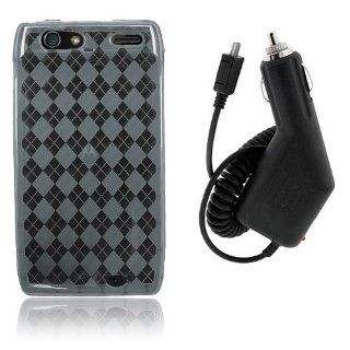 Motorola Droid RAZR 4G XT912   Smoke Checker Argyle Transparent TPU Flex Skin Case + Car Charger [AccessoryOne Brand]: Cell Phones & Accessories