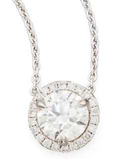 18k White Gold Diamond Solitaire Pendant Necklace with Pave Halo, 1.01ctw H/SI1