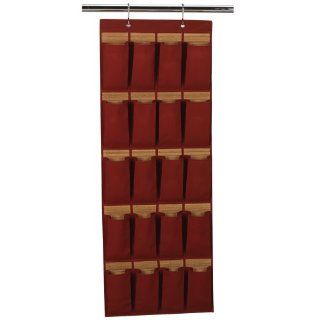 Household Essentials 20 Pocket Over The Door Shoe Organizer, Dark Red Canvas with Bamboo Accents   Hanging Organizers