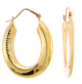 Hoop Earring 14k Gold Oval Etched Delicate Cut Polished Finish 1" (27.0mm): Jewelry