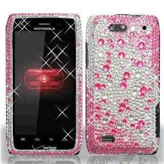 Motorola Droid 4 IV XT894 XT 894 Cell Phone Full Crystals Diamonds Bling Protective Case Cover Silver and Hot Pink 2 tone Gemstones Design Cell Phones & Accessories
