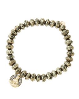 8mm Faceted Champagne Pyrite Beaded Bracelet with 14k Gold/Diamond Sitting