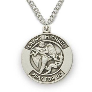 St. Michael the Archangel Protection, Patron of Police Officers, .925 Sterling Silver Engraved Medal Pendant Christian Jewelry Patron Patron Saint Medal Pendant Catholic Gift Boxed w/Chain Necklace 18" Length Gift Boxed: Jewelry