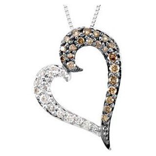 14 Karat White Gold Chocolate Brown & White Diamond Heart Necklace: Diamond Designs: Jewelry