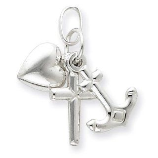 925 Silver Heart Cross Anchor Faith Hope Charity Charm: Jewelry